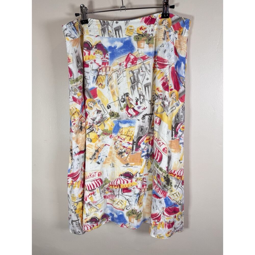 Liz Claiborne Womens Skirt Linen A Line Midi Novelty Print French 14 Coastal - Picture 4 of 9